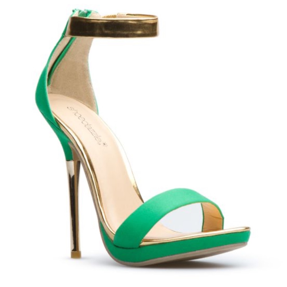 Shoedazzle Emerald Green and Gold Stiletto Heels